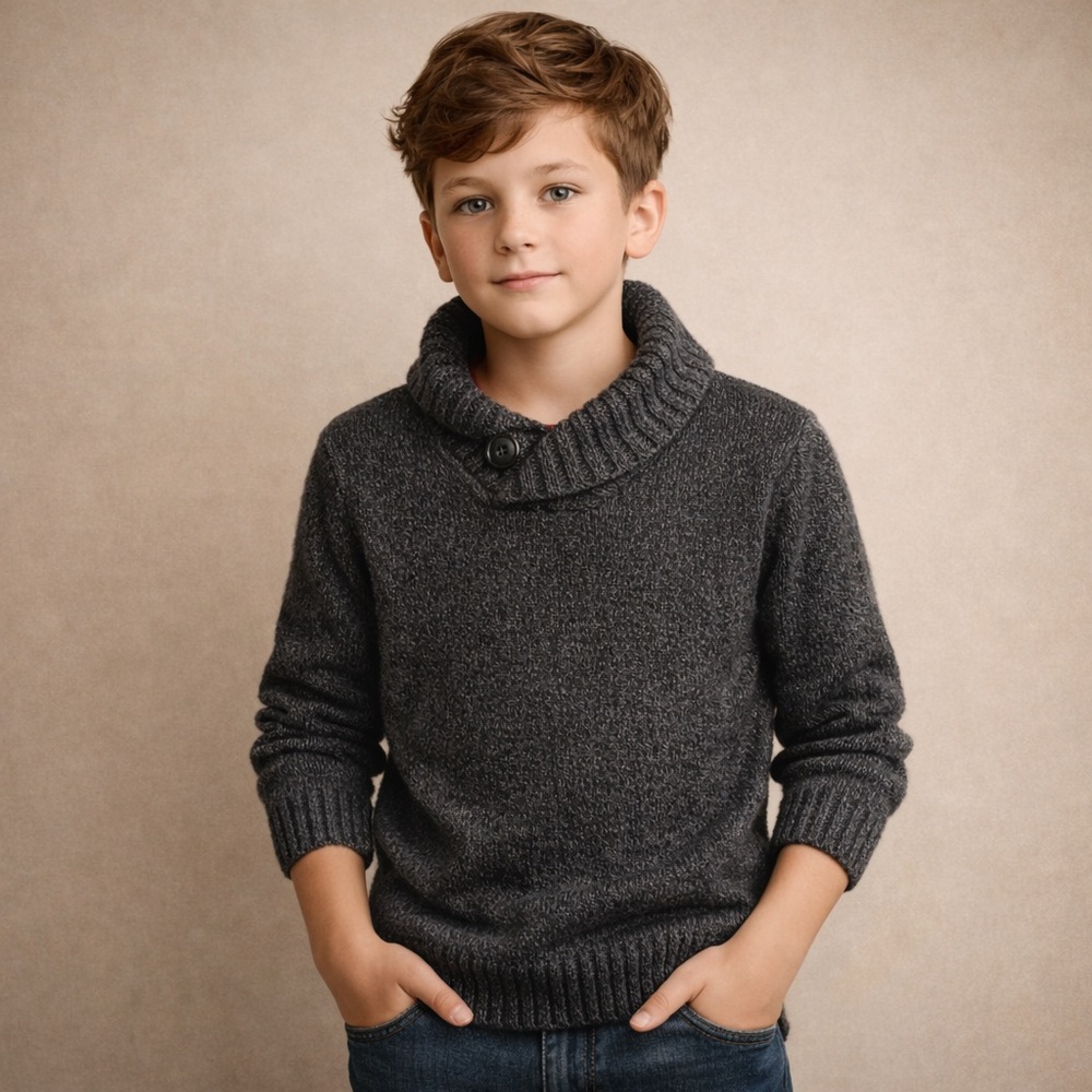 Silverlake Kids Shawl Collar Sweater Gray Cotton Blend Button Neck Size S 8